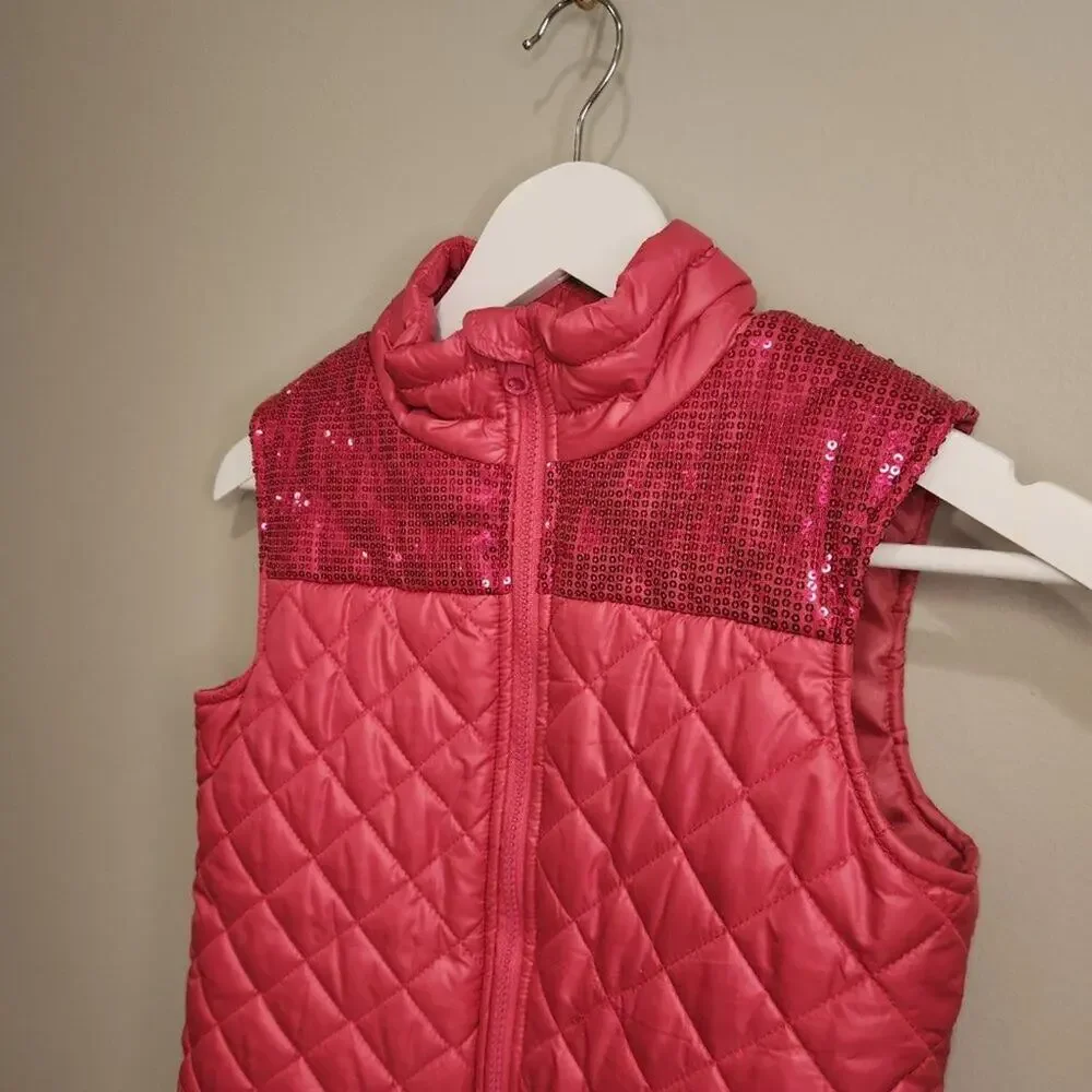 Heart Crush Quilted Sequin Sparkle Vest Pink - Size L